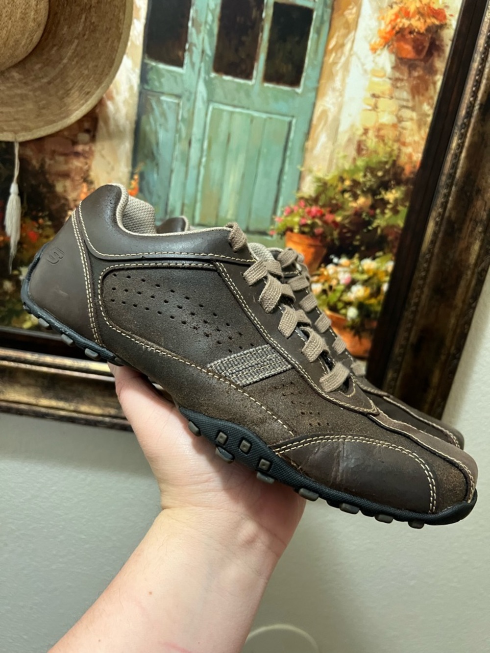 SKECHERS BROWN LEATHER SNEAKERS LACE UP OXFORD SHOES